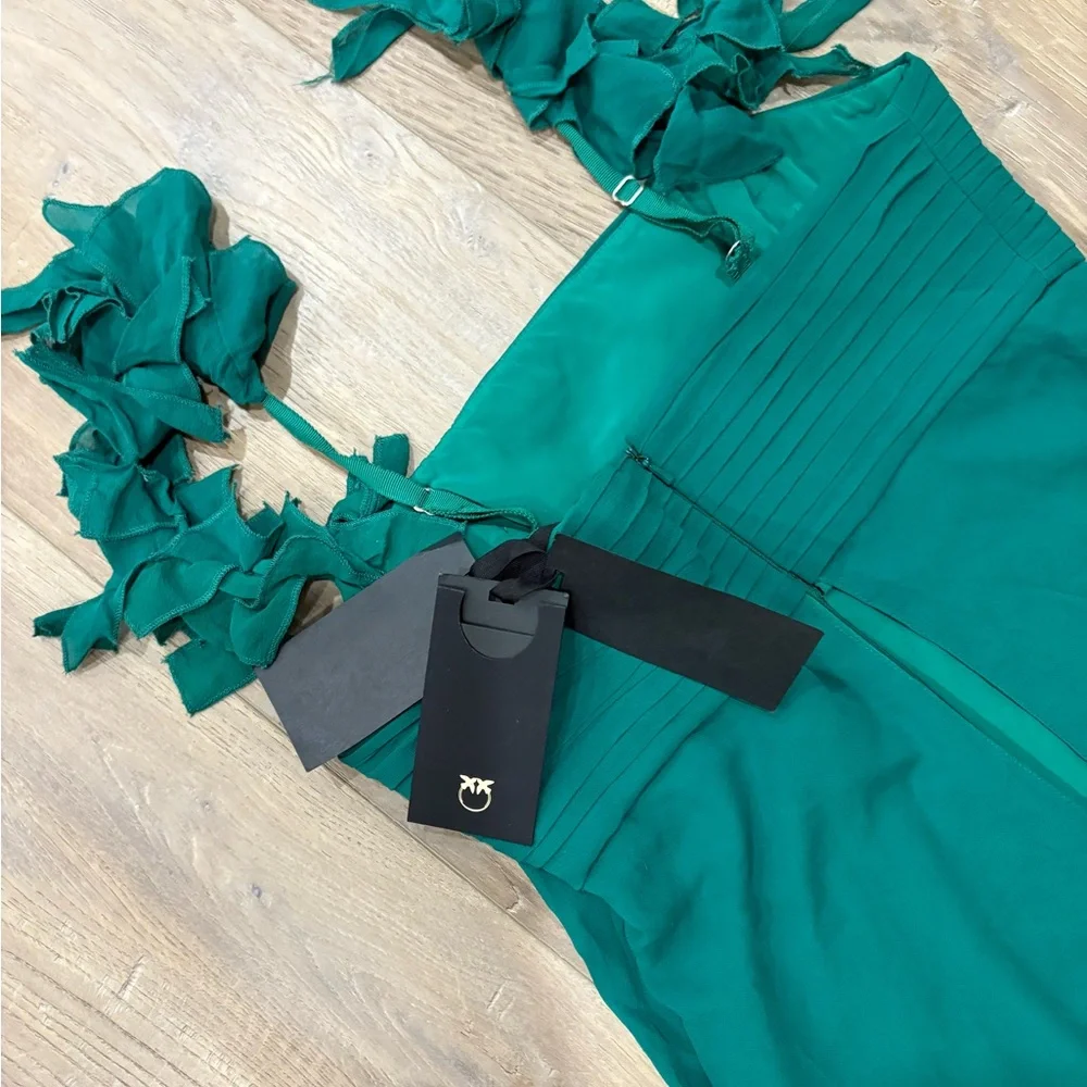 Pinko Turquoise Mini Dress with Ruffle Sleeves - Picture 5 of 7
